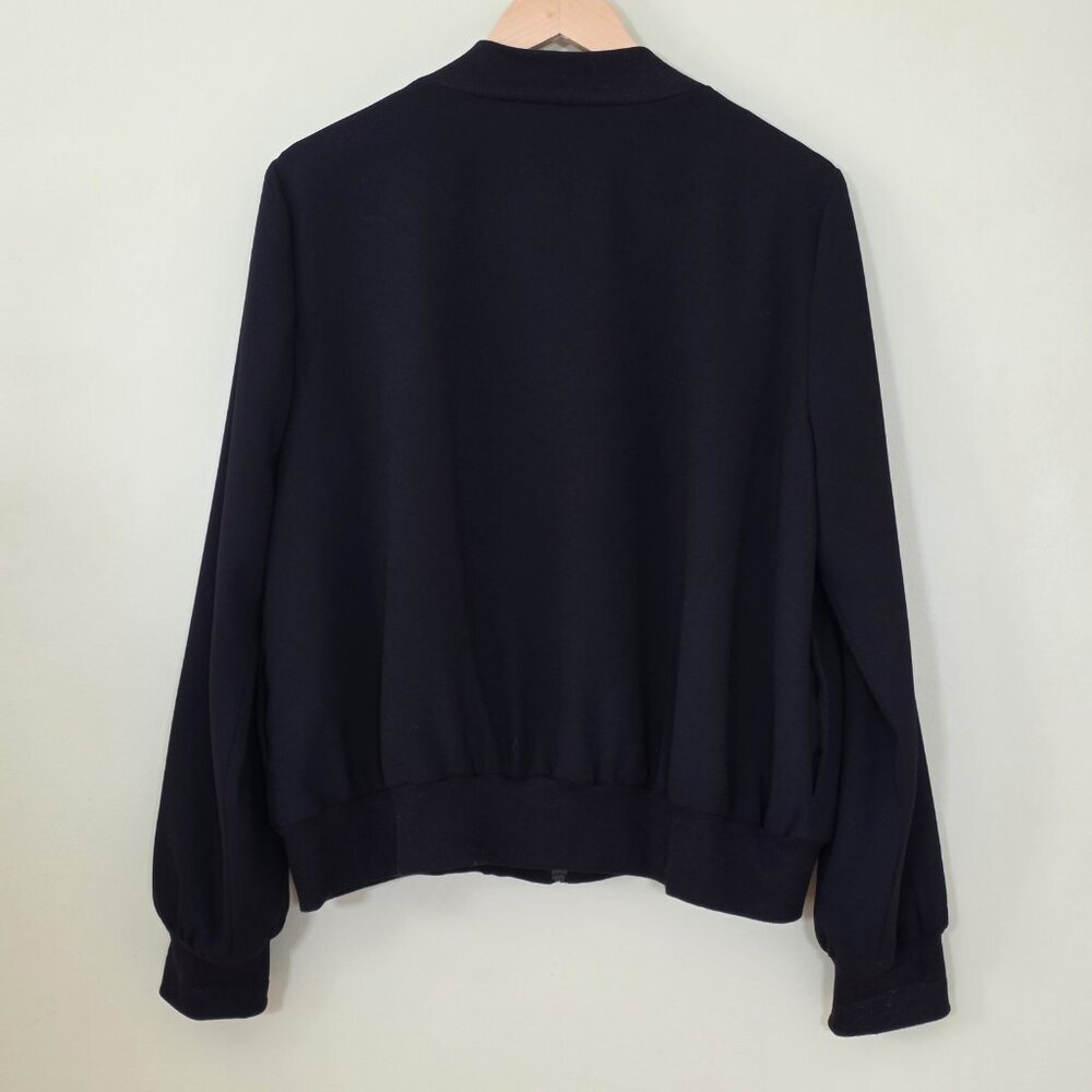 Karen Kane Floral Embroidered Bomber Jacket Womens L Black LS Zip Pockets Lined - Picture 2 of 16